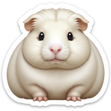 Cinematic Noble White Guinea Pig Portrait Emoji, Poised and regal, with a compact, chubby build and a pristine, well-groomed pure white coat, deep-set soulful dark eyes, Simplified yet sharp and sophisticated features, highly detailed, glowing with a soft, dignified glow, high shine, intelligent and sweet, stylized with an air of gentle purity, focused and attentive, soft glowing outline, capturing the essence of a watchful and confident little companion, so majestic it feels as though it could scurry out of the screen with effortless authority! sticker