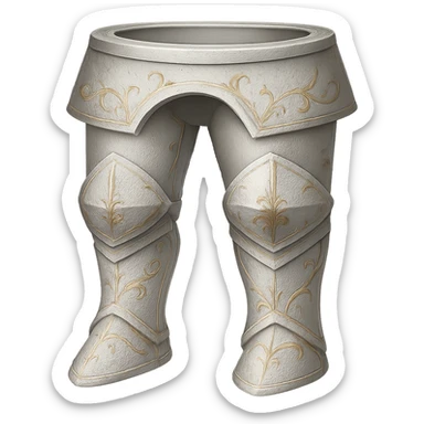 Recolor the platelegs to a very light metallic silver color with subtle, elegant gold engravings. The gold should be soft and not too yellow or green, matching the gold tone and style of the provided silver shield reference. Transparent background. sticker