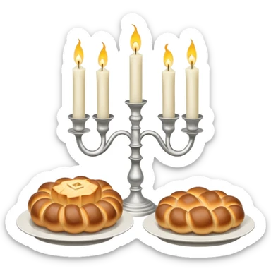 Shabbat two candles in candlesticks and hala bread  sticker