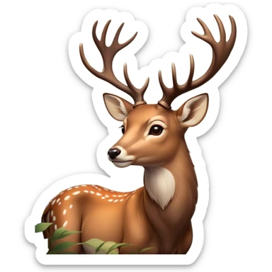 Cinematic Noble Deer Portrait Emoji, Poised and regal, with a graceful, slender build and a dappled Fur of warm browns and creams, elegant antlers crowning its head, deep-set soulful gentle eyes, Simplified yet sharp and sophisticated features, highly detailed, glowing with a soft, dignified glow, high shine, intelligent and serene, stylized with an air of forest majesty, focused and attentive, soft glowing outline, capturing the essence of a watchful woodland guardian, so majestic it feels as though it could gracefully leap out of the screen with effortless authority! sticker