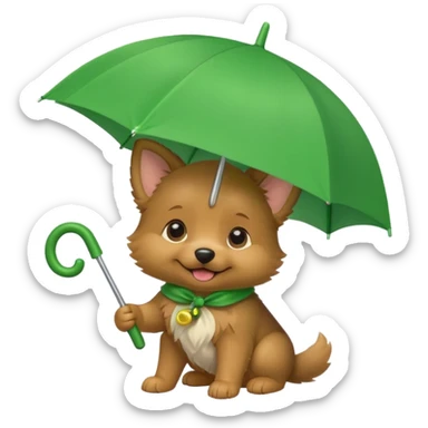 baby dog hold small green umbrella sticker