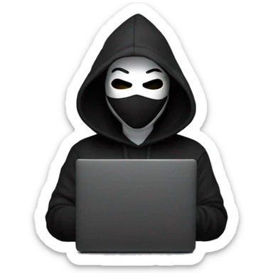 anonymous with laptop with black hoodie and having a mask  making money sticker