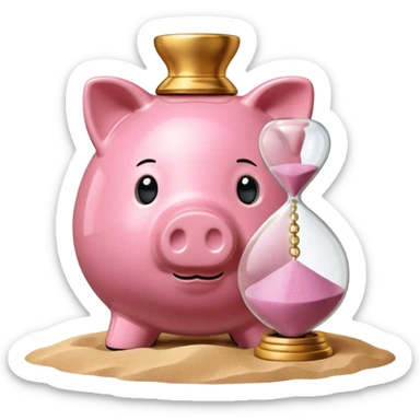 A piggy bank with a coin and an hourglass ⏳ beside it, symbolizing saving over time for retirement. sticker