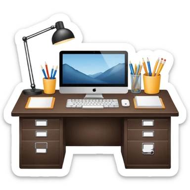 office desk with stationery sticker