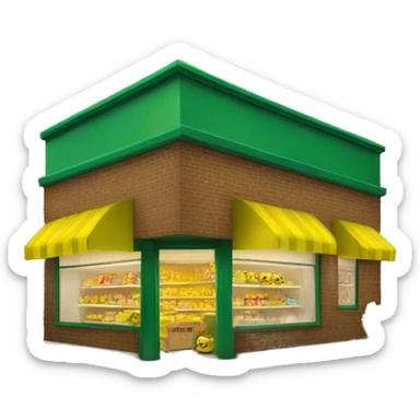 Store with green and yellow logo with fire  sticker