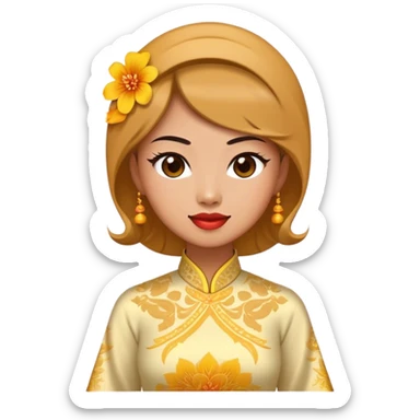 Cinematic Realistic Ao Dai Pop Culture Emoji, featuring an elegant portrayal of the traditional Vietnamese dress rendered with graceful textures and vibrant, cultural lighting. sticker