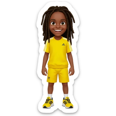 African American girl with long dreadlocks in yellow adidas workout clothes and trainers looking excited sticker