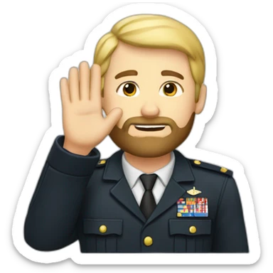 a saluting man with blond hair and a dark beard with a hand raised in salute sticker