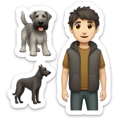 Dark brown hair boy and Irish wolfhound dog  sticker