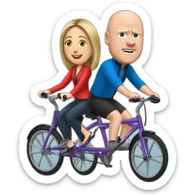 Victoria Coren-Mitchell and Phil Mitchell riding a tandem bike sticker