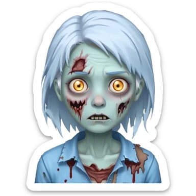 A pale blue zombie girl with white grey hair sticker