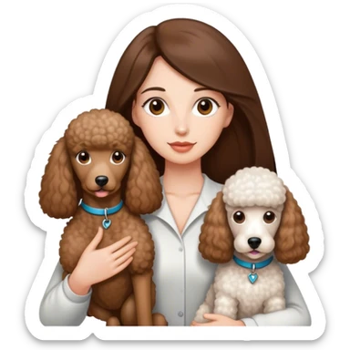 Long straight brown hair brown eyes beautiful women and white standard poodle you're holding sticker