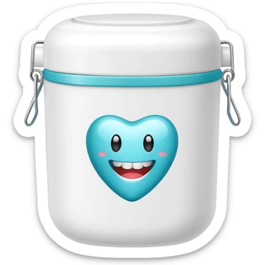 A small round plastic container with the phrase  "dental floss" on it sticker