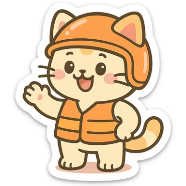 adorable anime cat in orange helmet and vest sticker
