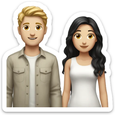 White boy with short light brown hair couple white girl with long black hair sticker
