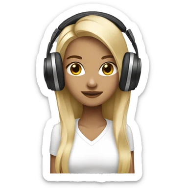 blonde dj girl straight hair with beige headphones sticker