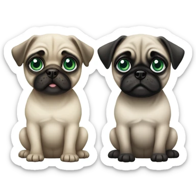 2 Baby pugs 1 with green eyes and 1 with blue  sticker