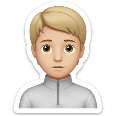 boy with dark blonde hair middle part with a quarter zip and a ' overhemd' underneath sticker