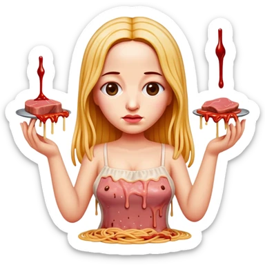  SPAM meat melted pink dripping sauce spaghetti dress monalisa portrait sticker