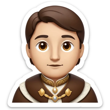 cinematic-noble-brown-and-white-co-portrait-emoji,-poised-and-regal,-with-a-large,-sturdy-build-and-a-beautifully-patterned-hide-of-rich-brown-accented-by-crisp-white-patches,-deep-set-soulful-brown-eyes,-simplified-yet-sharp-and-sophisticated sticker