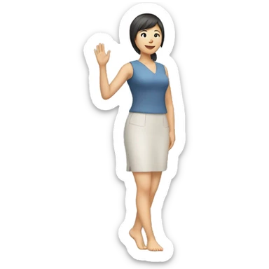 Asian woman (full body) (raising hand in air) (legs feet) sticker