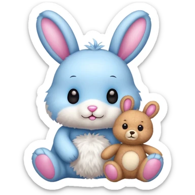 Cute bunny and teddy with colourful magical background  sticker