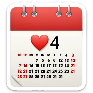 red and white calendar with the number "14" in a heart sticker