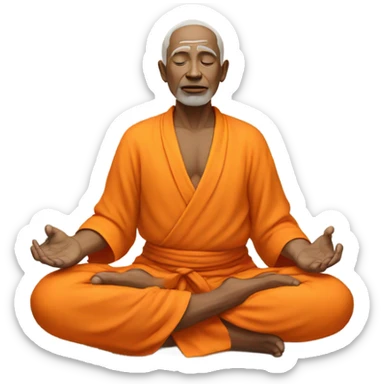 an old yogi with a peaceful and meditative expression. The character should be wearing an orange robe, symbolizing traditional yogic attire. The yogi can be sitting in a lotus position sticker