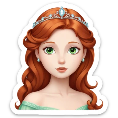 Cinematic Timeless Sleeping Beauty Portrait Emoji, rendered in a clean, vector style. Depict Aurora with delicate porcelain skin, elegantly arranged auburn hair, and a serene, graceful expression, dressed in her iconic gown. The design features bold, simplified shapes, a soft, enchanting glow, and a subtle glowing outline, capturing her timeless, fairy-tale beauty. sticker