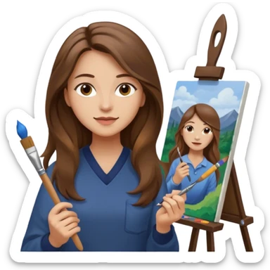 femme brune cheveux long atelier peinture sticker