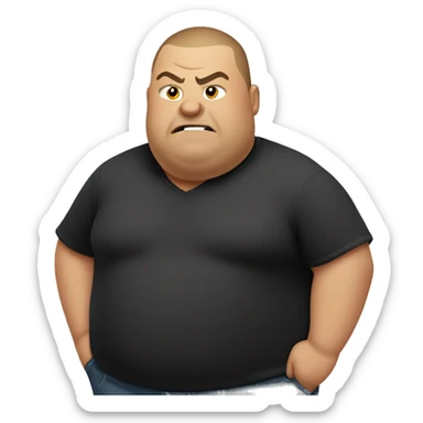 Fat Guy with buzz cut and black shirt being slightly angry sticker