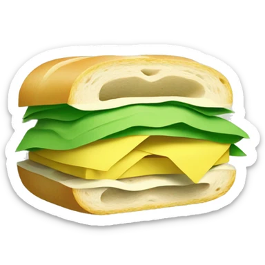 Sandwich wrapped in green-white-yellow paper sticker