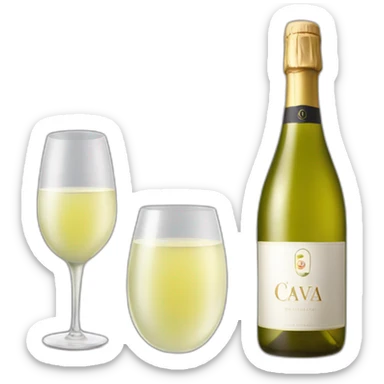 one bottle with cava logo and two glasses of white wine sticker