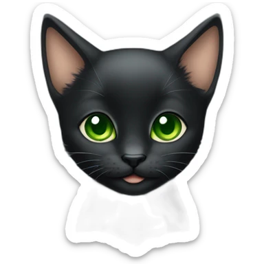 Head of Total Black kitten with green eyes and big ears sticker