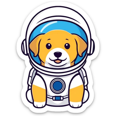 Golden retriever with astronaut helmet sticker