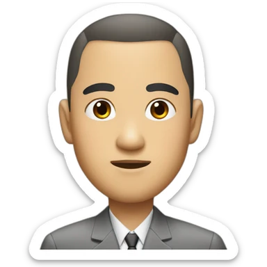 Asian, thick eyebrows, Buzz cut, suit sticker