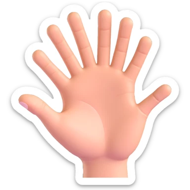 3D apple emoji style hand, all five fingers pointing directly at the viewer, palm forward, as if inviting interaction sticker