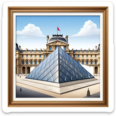 Cinematic Realistic Louvre Museum Landmark Emoji, depicted with the historic museum facade and glass pyramid rendered with lifelike detail and elegant, ambient lighting. sticker