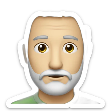 Hombre calvo 40 años ojos verdes media barba canosa nariz fina sticker