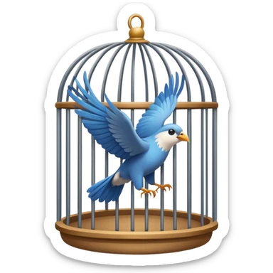 a bird flying out of an open cage, symbolizing autonomy sticker