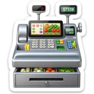 Front-facing cash register with symbol keys for vegetables sticker
