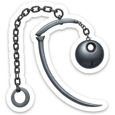make japan weapon named "kusarigama" like hoe with chain and metal ball at the end of chain sticker
