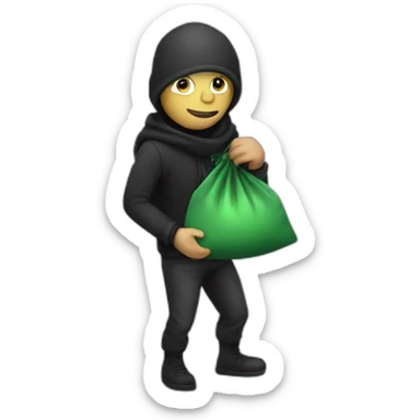 Thief with bag with money sticker