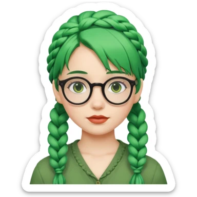 girl with green hairs, braids and spectacle, big visible braids and unique face shape sticker