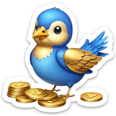 blue bird with coins sticker