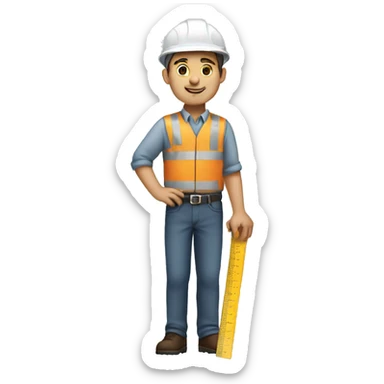 a male engineer in a gray construction uniform holds a ruler in his hands sticker