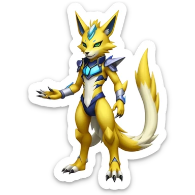  Cool Edgy Shiny Futuristic Ethereal Legendary Zeraora-Digimon-Renamon-hybrid full body sticker