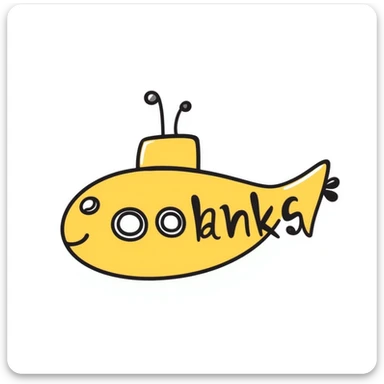 yellow submarine with the word 'thanks' on it, hand-drawn doodle style sticker