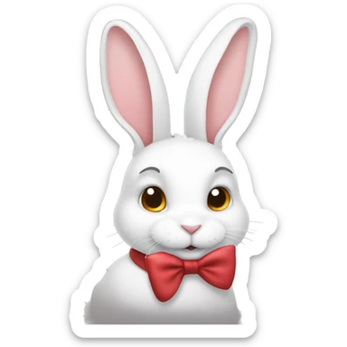 white rabbit with a bow sticker