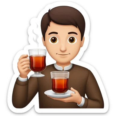 man holding turkish tea sticker